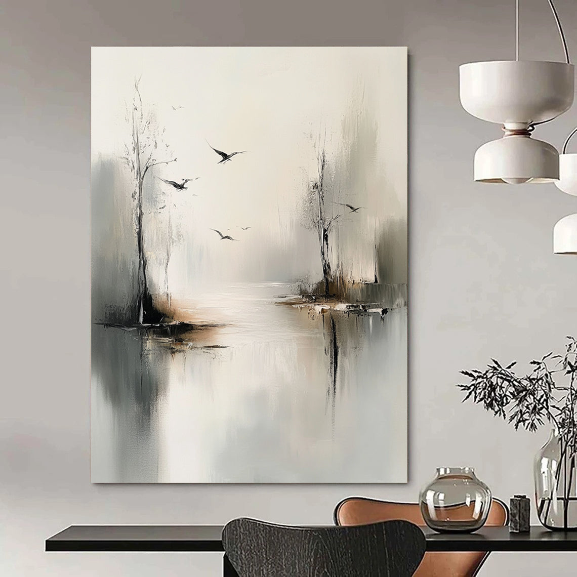Misty River with Birds for Zen - Inspired Bedroom & Nature - Themed Lounge STSC351