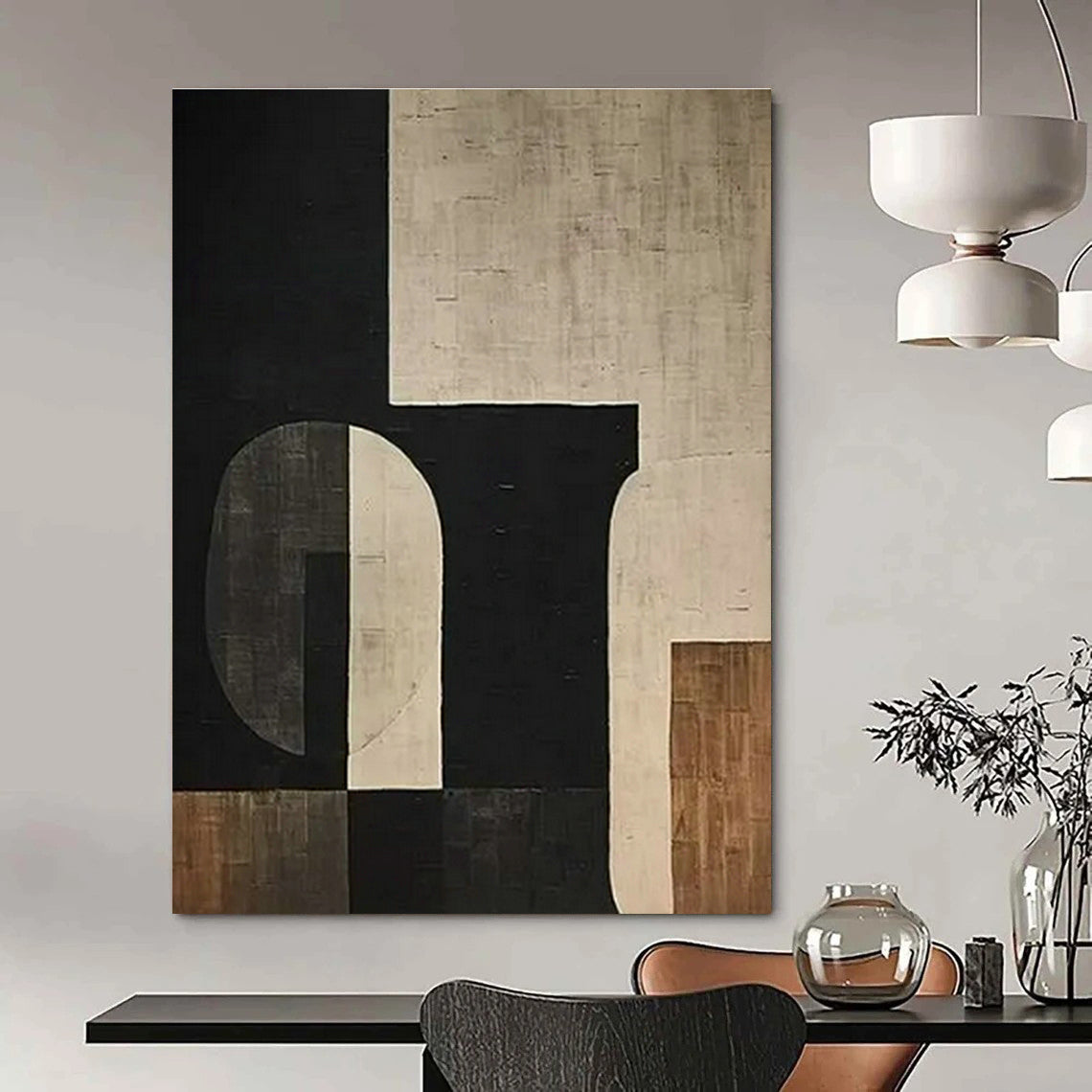 Black - Brown Geometric Abstract Art for Modernist Home Living Room & Architectural Design Studio DLZ1749