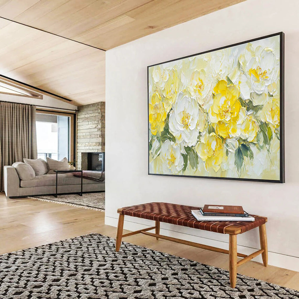 Impasto Yellow - White Flower Bouquet Art for Cheerful Breakfast Nooks DLZ3080
