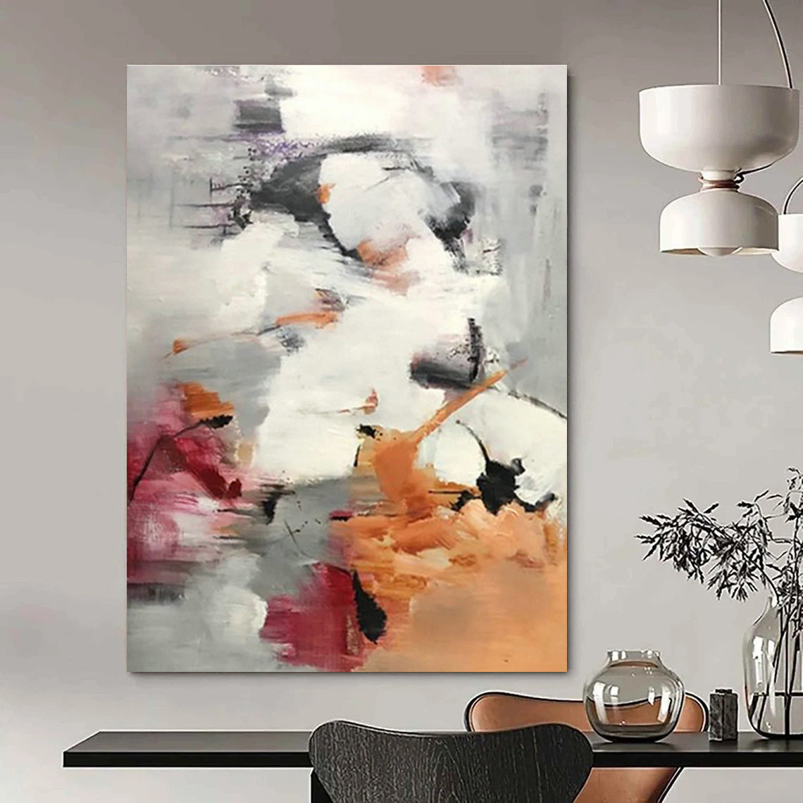 Grey - Pink - Orange Abstract Art for Living Room & Bedroom DLZ0478