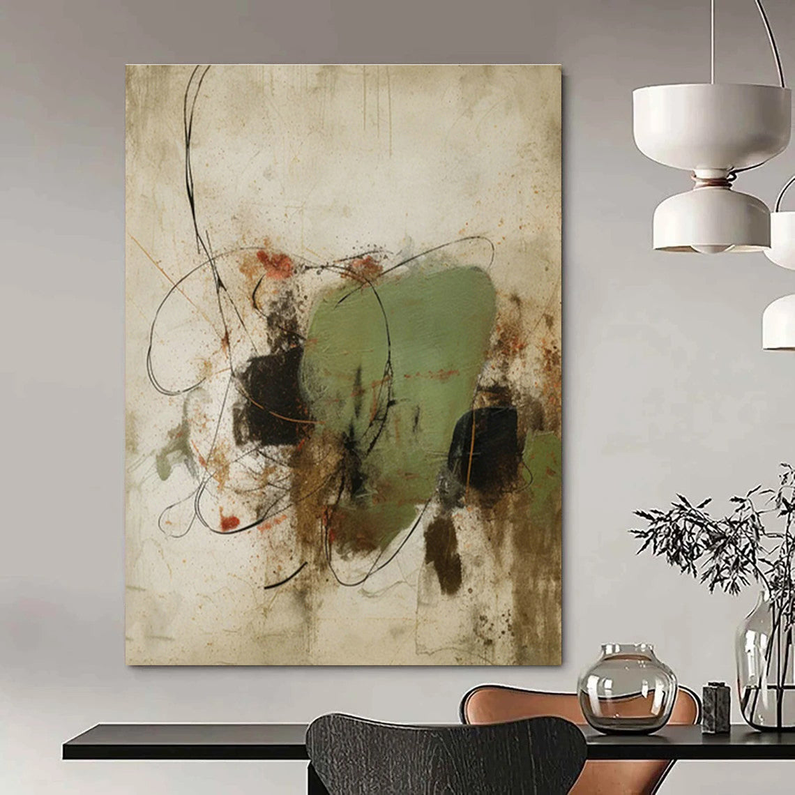 Green - Black Abstract for Bohemian - Style Restaurant & Nature - Inspired Home Office DLZ0893