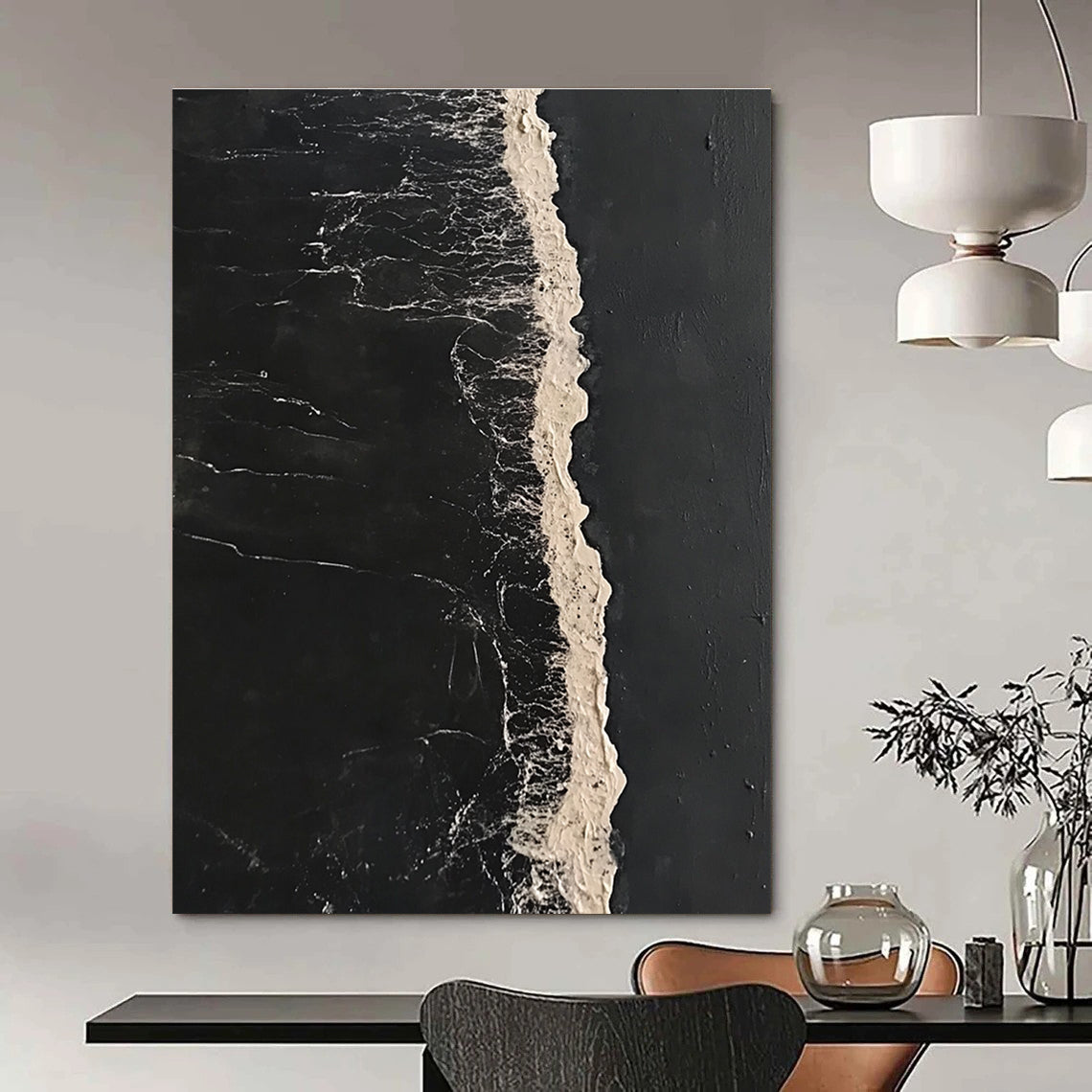 Black and White Textured Art for Minimalist Home Entryway & Contemporary Art Gallery STSC1044