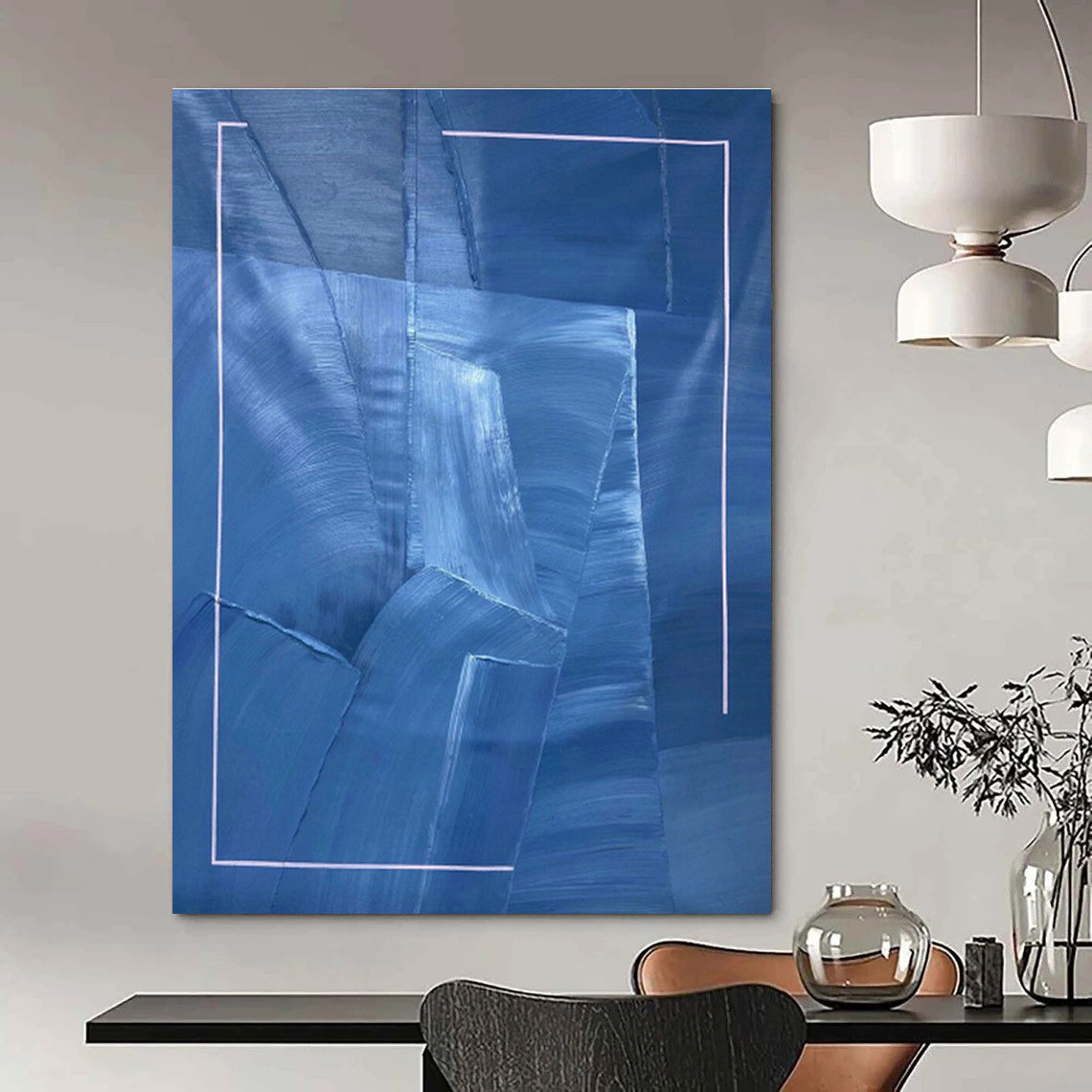 Blue and White Geometric Abstract Art for Coastal - Inspired Office & Scandinavian - Style Home DLZ0753