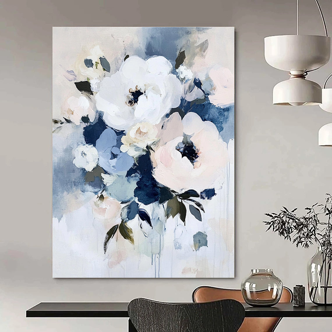 Elegant Blue - Toned Flower Art for Living Room & Boutique Hotel STSC054