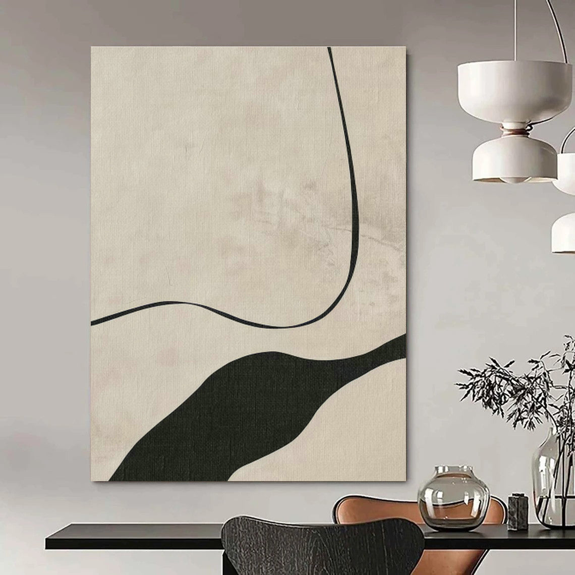 Black Curved Line Abstract Art for Bedroom & Living Room DLZ0407