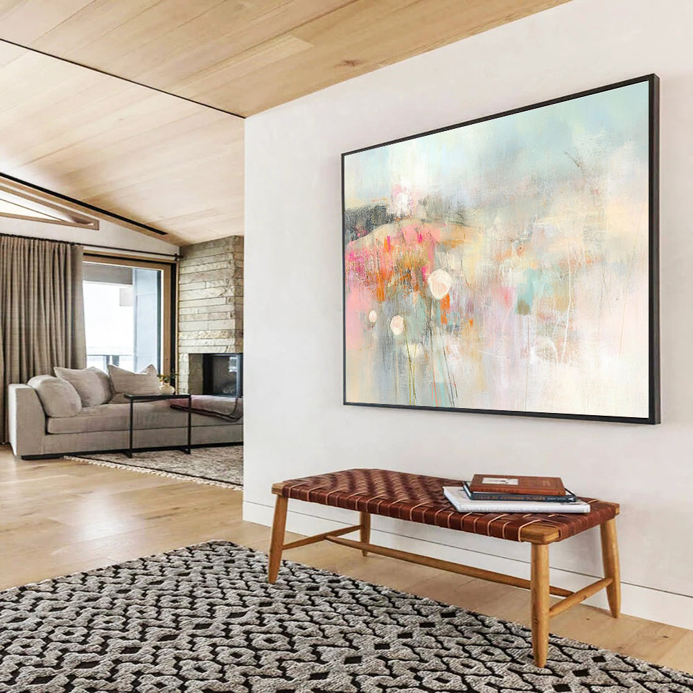 Soft Floral Abstract Landscape Art for Romantic Bedroom & Feminine Café SC310
