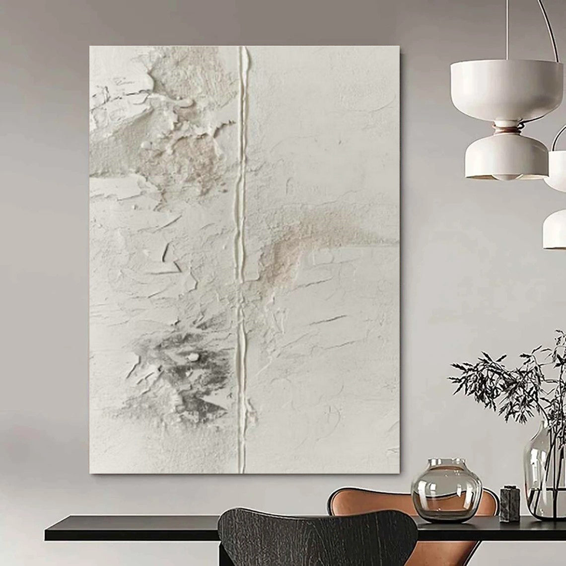White Textured Abstract Art for Minimalist Bedroom Accents DLZ0242