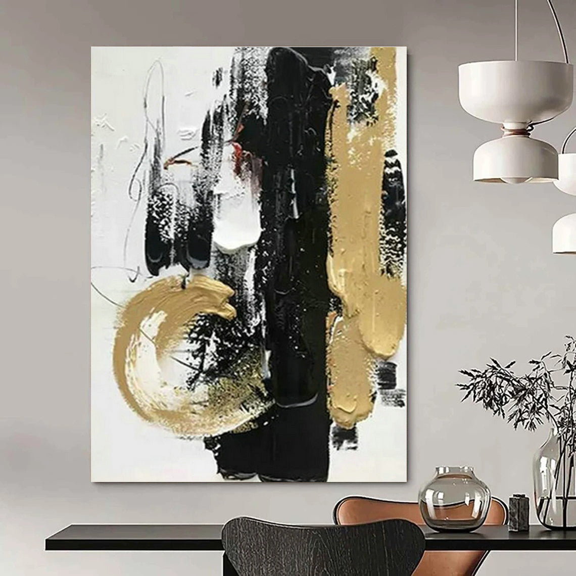 Black - Gold Abstract Brushstroke Art for Living Room & Office DLZ0434