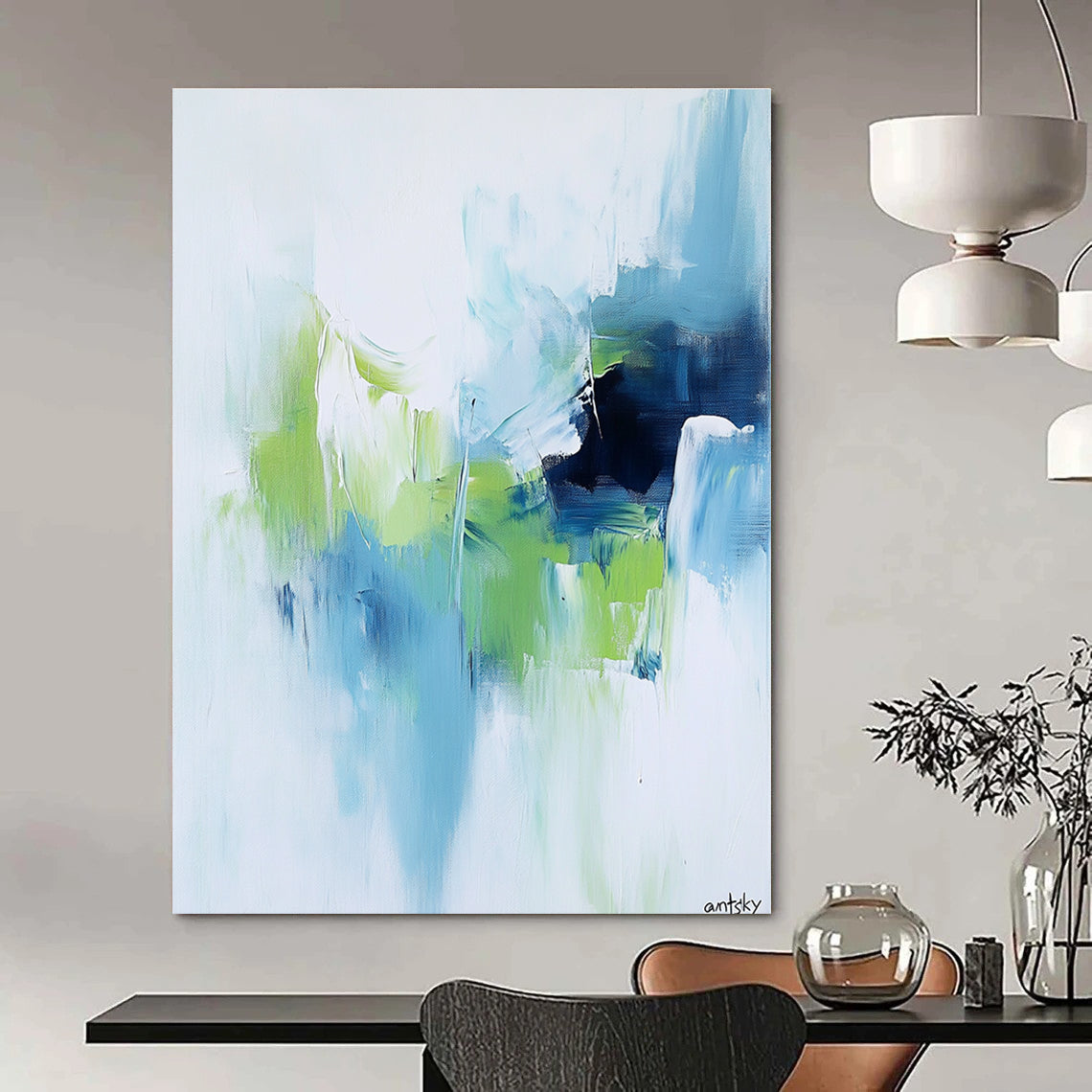 Soft Blue and Green Abstract for Spa Retreat & Coastal Home STSC826