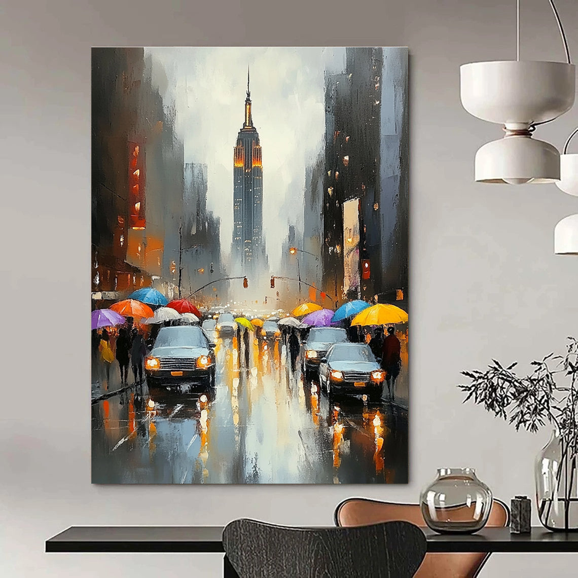 Rainy City Street Scene Art for Urban - Inspired Café & Travel Lover’s Home Office STSC1362