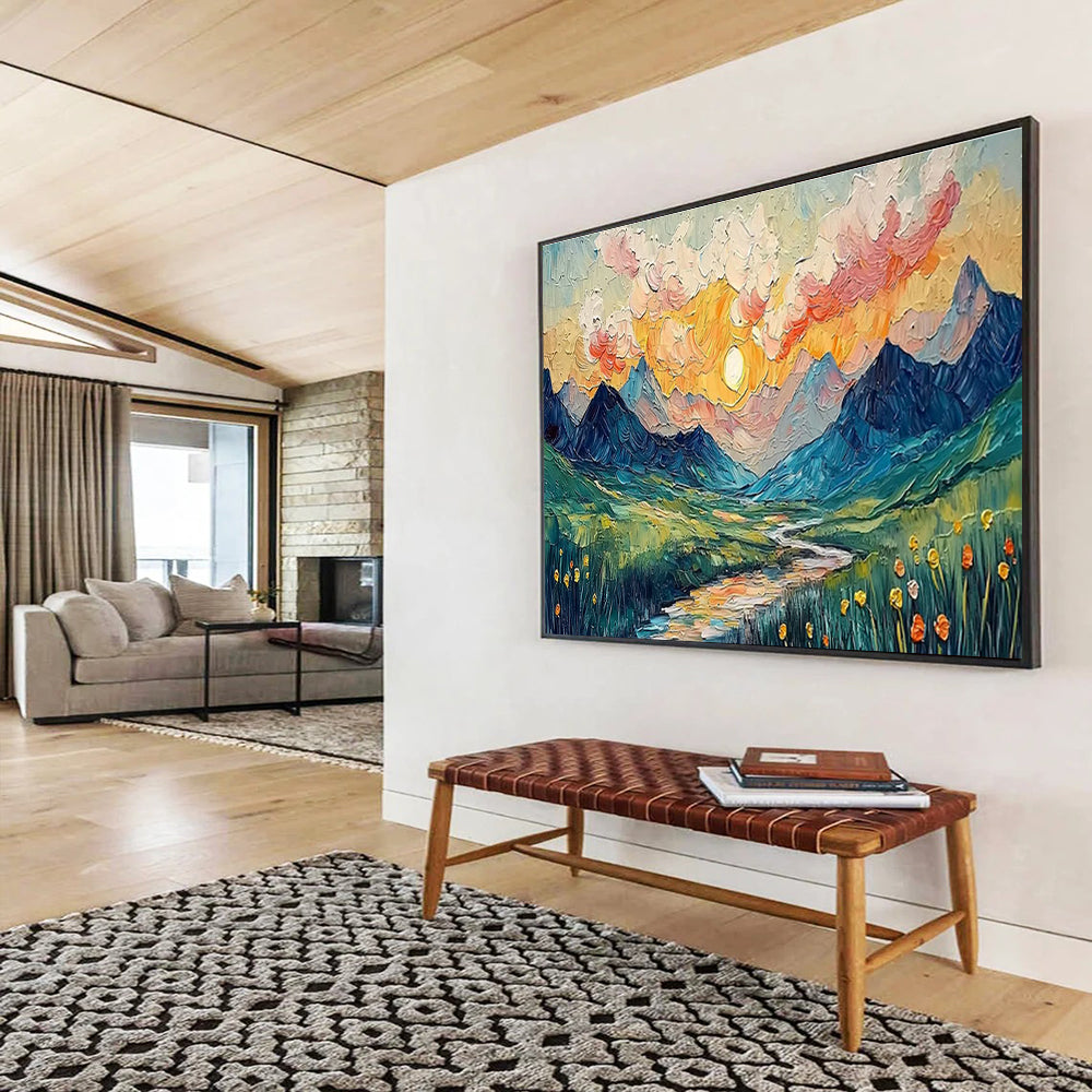 Textured Mountain Landscape Art for Adventure Lodge Common Areas DLZ3240