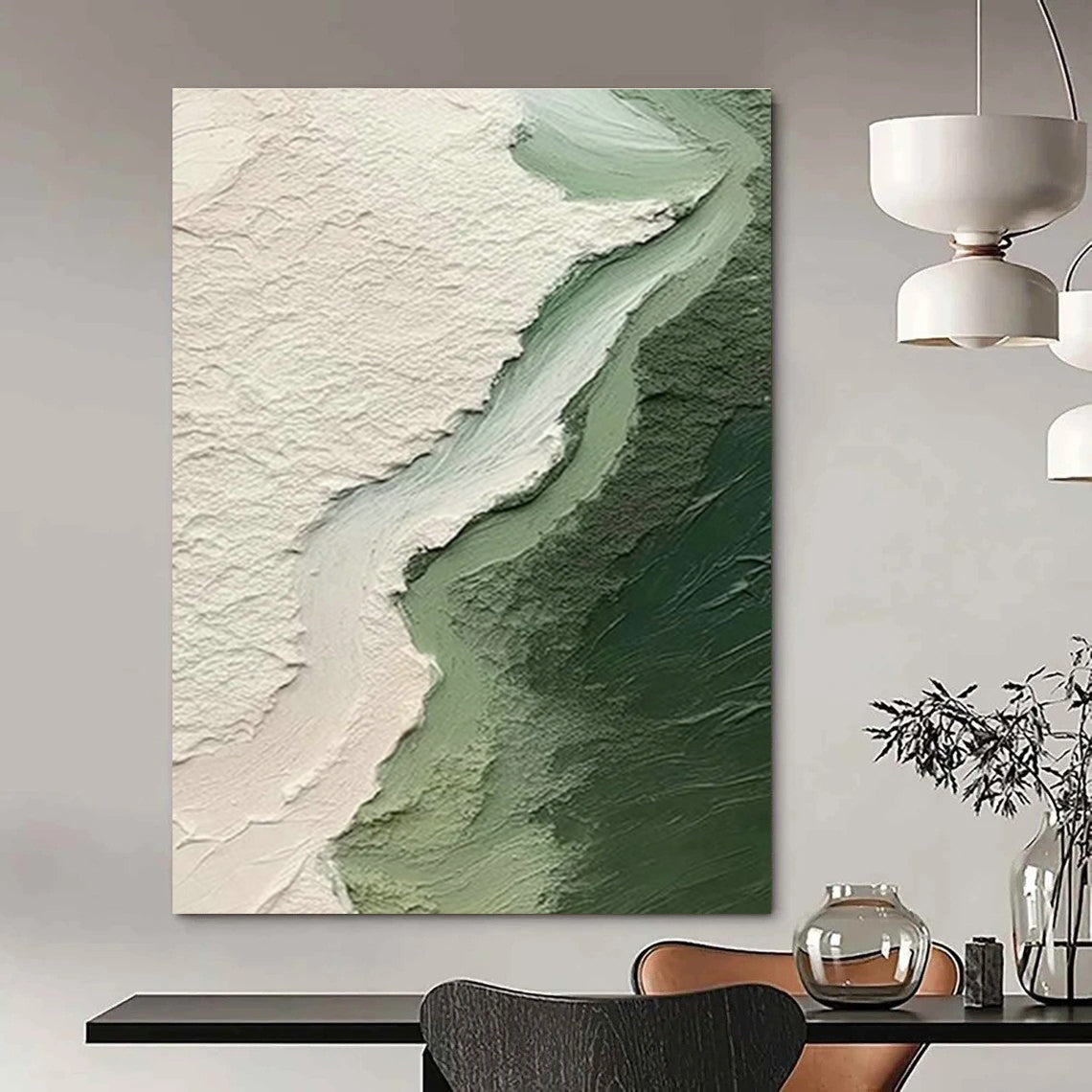 Textured Green Abstract Art for Coastal - Inspired Bathroom & Minimalist Retail Display DLZ1389