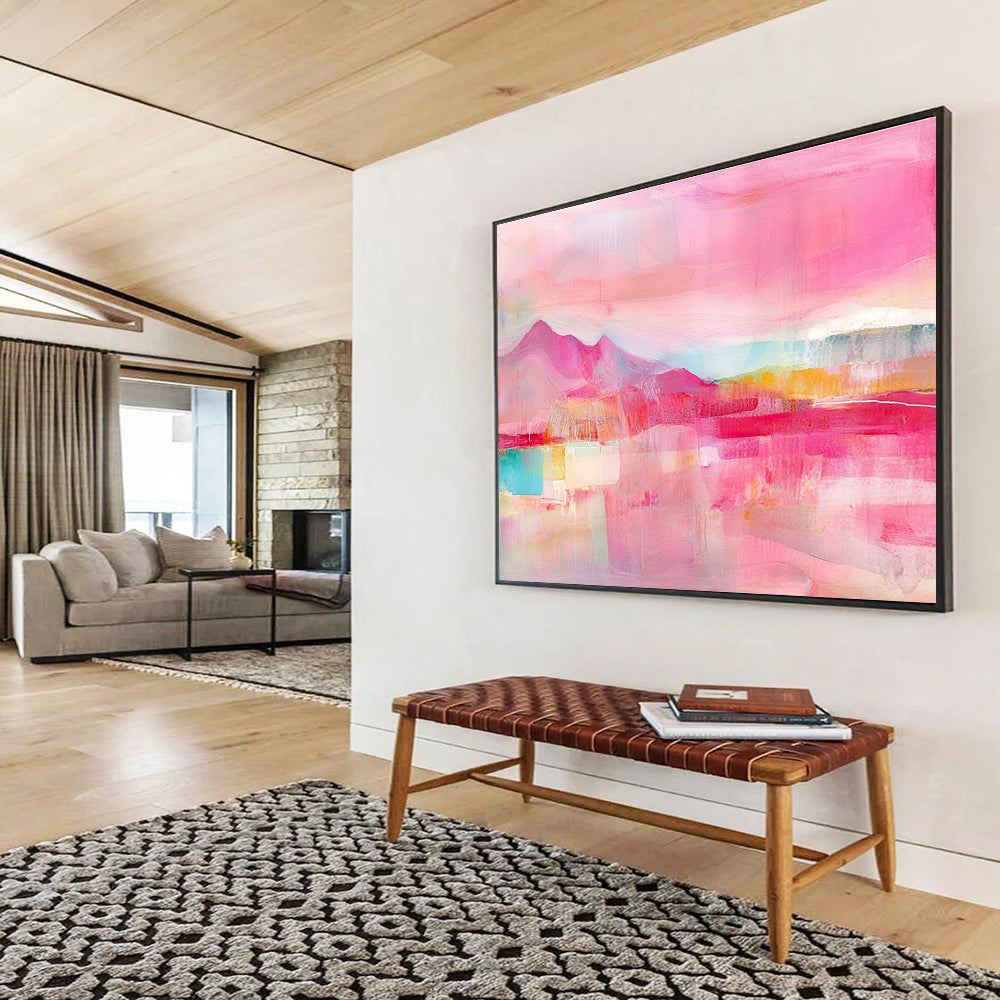 Pink Landscape Abstract Art for Romantic Bedroom & Girls' Café SC344