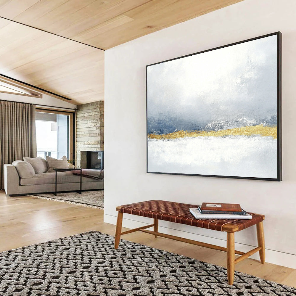 Gray - Gold Abstract Horizon Art for Modern Art Gallery & Sophisticated Hotel Lobby SC066