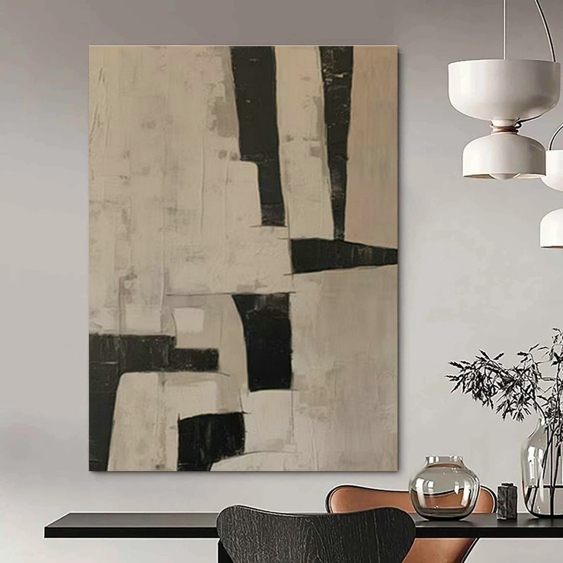 Black - White Geometric Abstract Art for Modern Art Museum & Scandinavian - Style Home DLZ1882