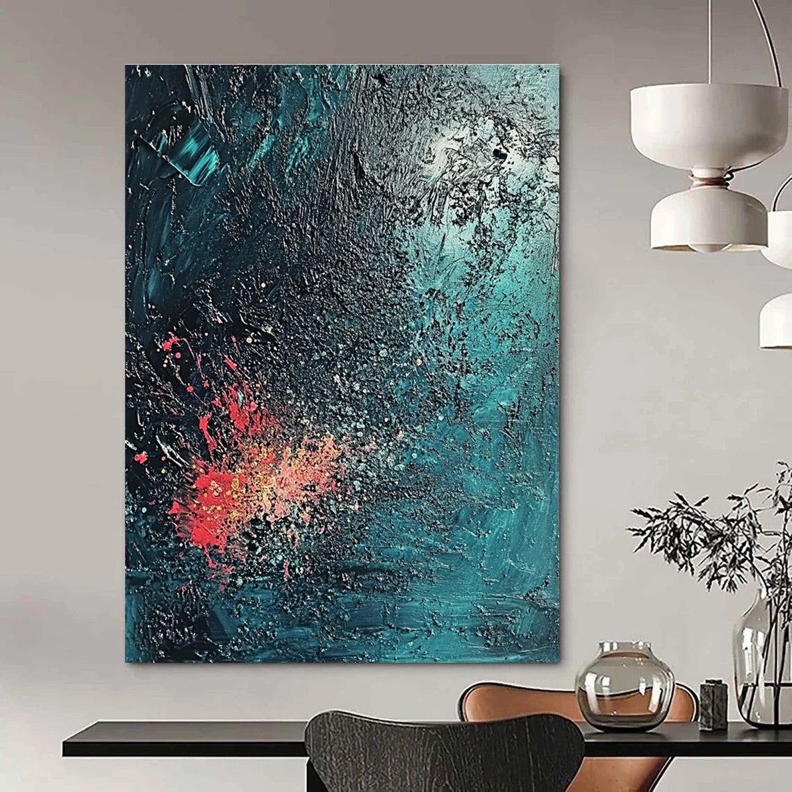 Dark Abstract with Red Splashes Art for Lounge & Art Gallery STSC734