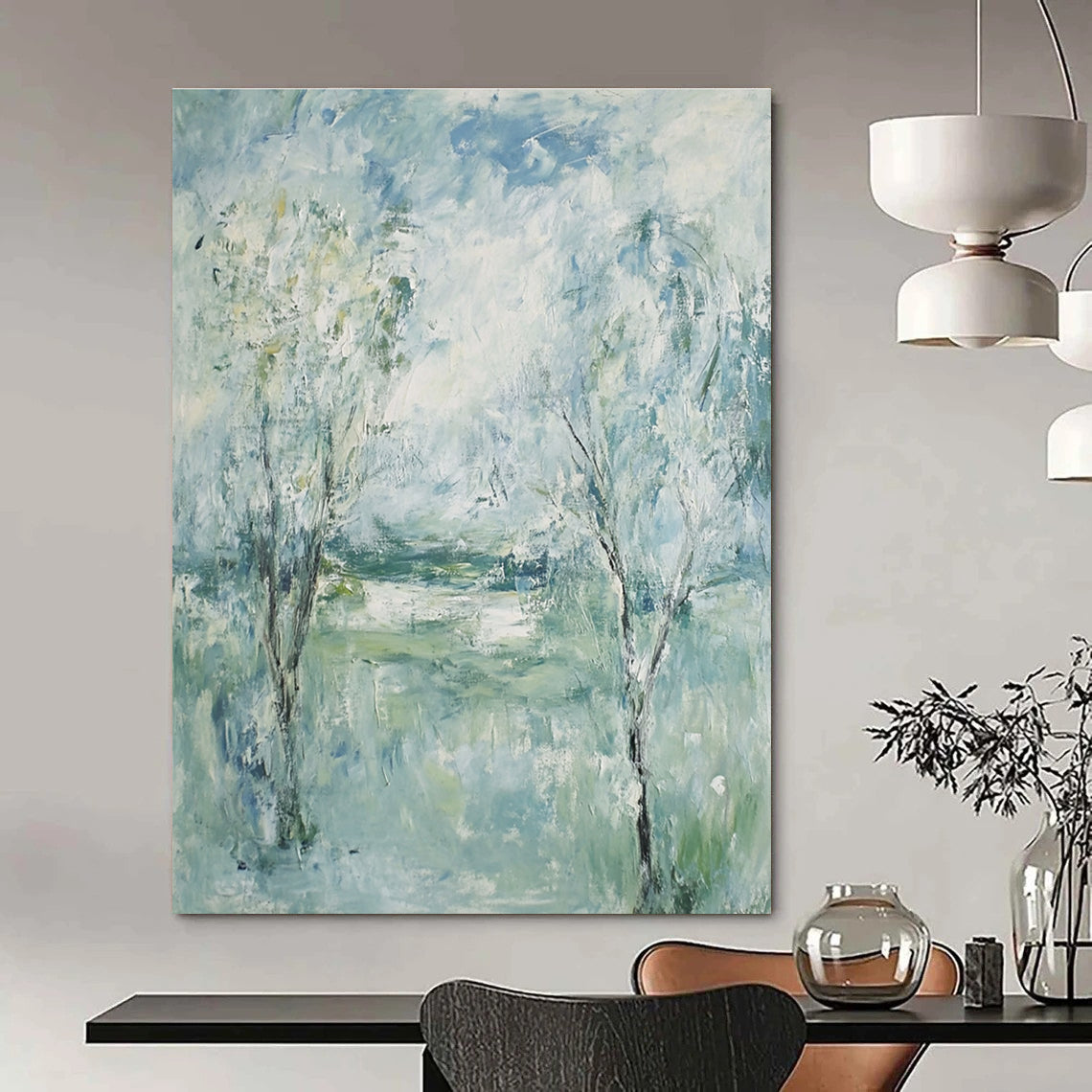 Light Blue and Green Abstract Landscape for Coastal Cottage & Relaxing Spa STSC352