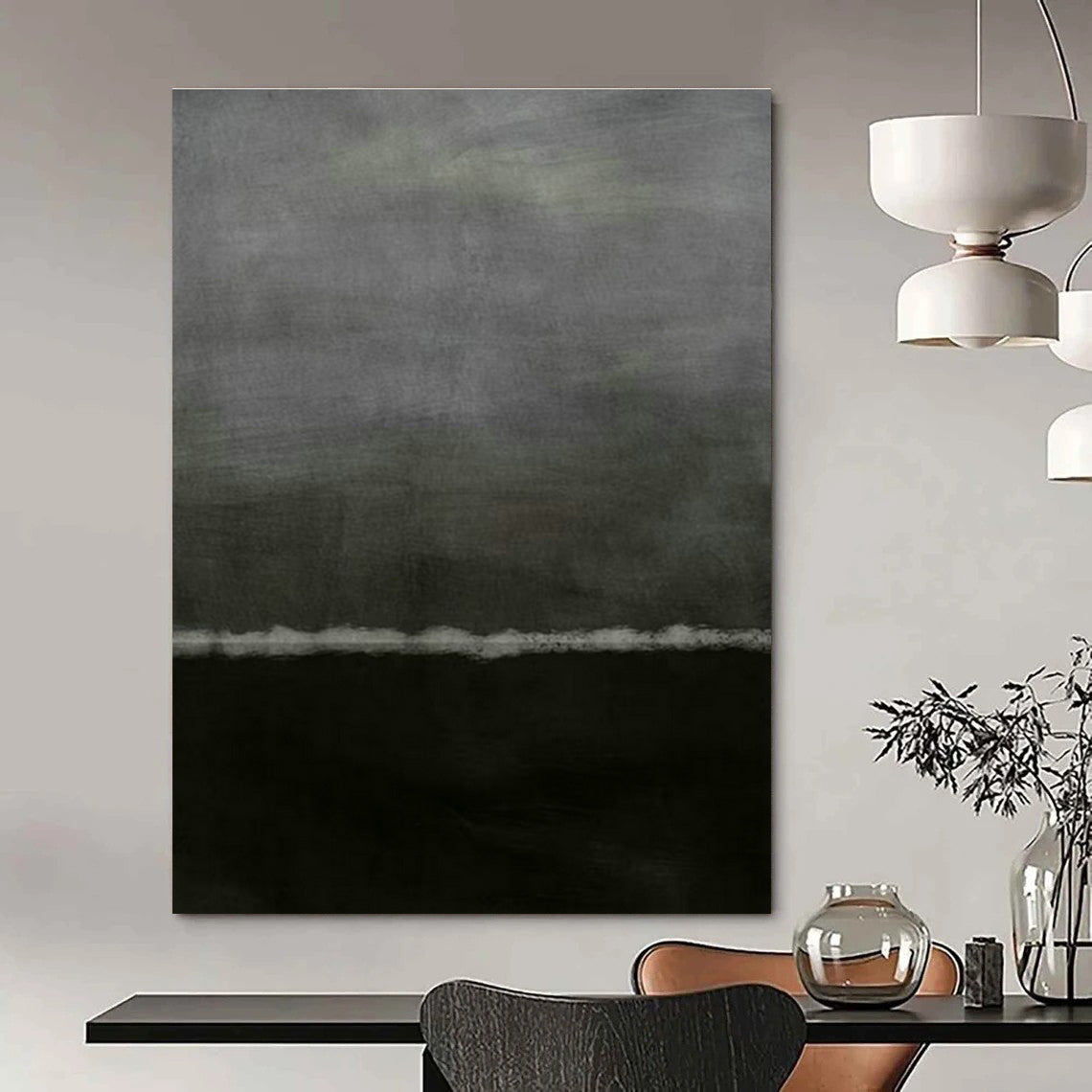 Gray and Black Minimalist Abstract Art for Bedroom & Modern Studio Apartment DLZ1209