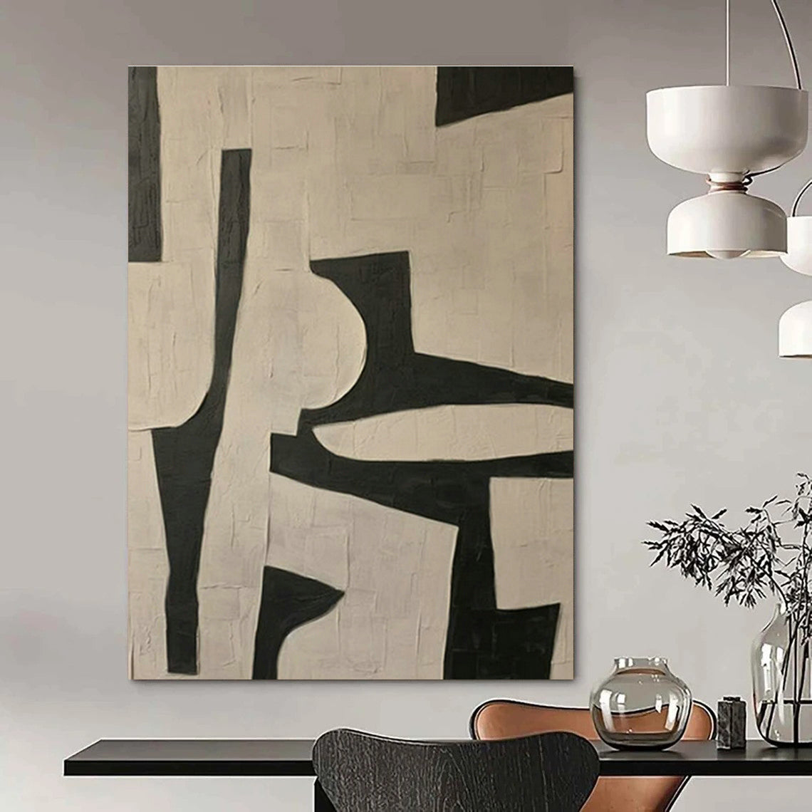 Black - White Geometric Abstract Art for Minimalist Home Office & Contemporary Art Lounge DLZ1842
