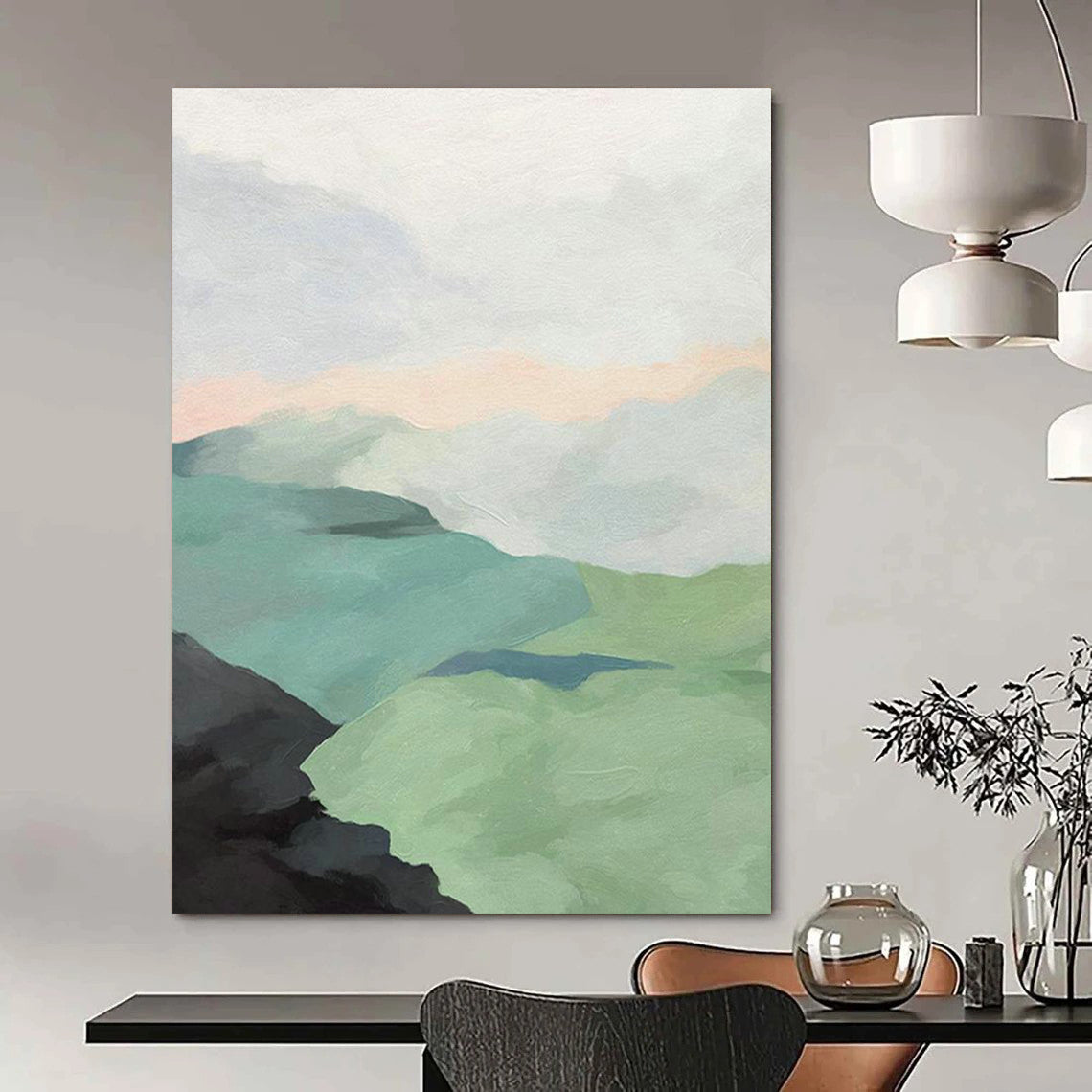 Pastel Mountain Landscape Art for Minimalist Home Office & Serene Spa DLZ2145