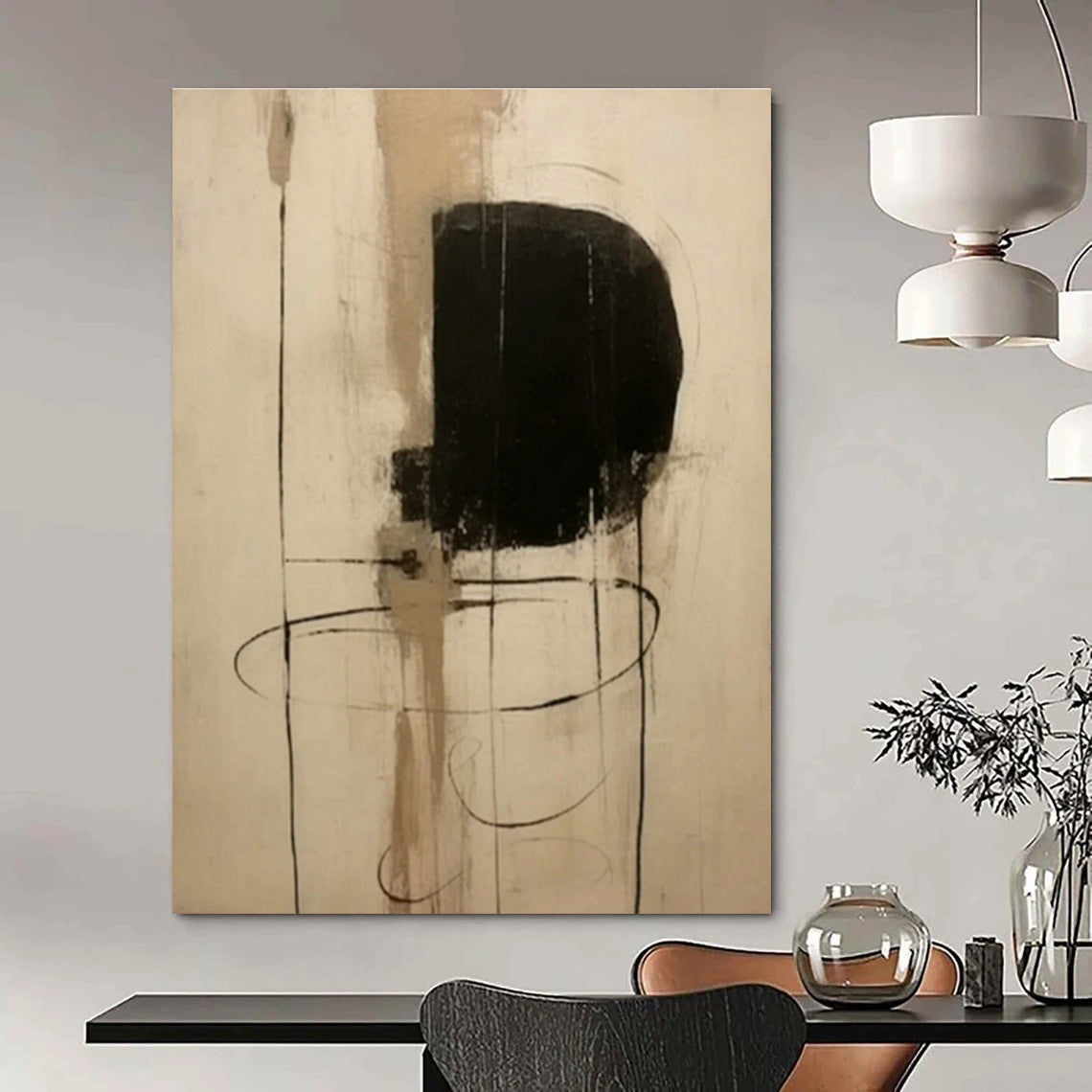Black - Beige Abstract Art for Modern Studio Apartment Living & Monochrome Gallery DLZ0838
