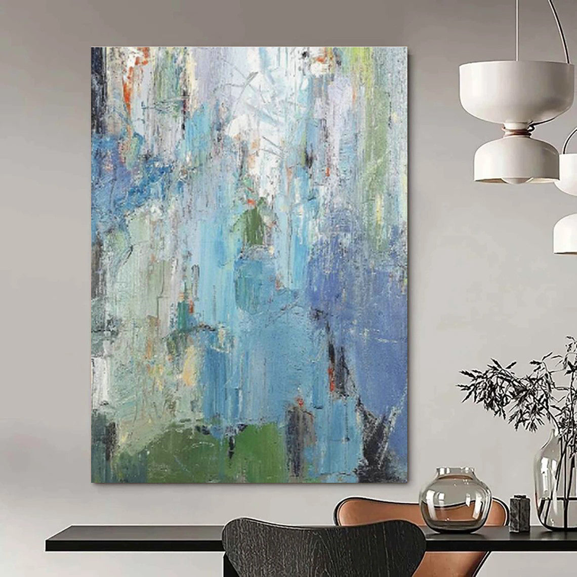 Blue - Green Abstract Art for Coastal Home Living Room Walls DLZ0270