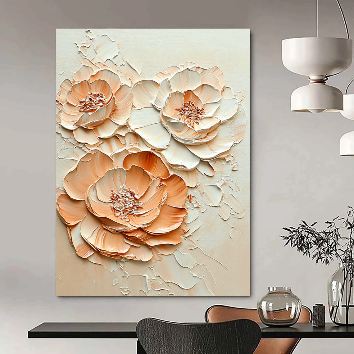3D Peach Flower Abstract for Luxury Hotel Suite & Elegant Home Dining Room STSC453