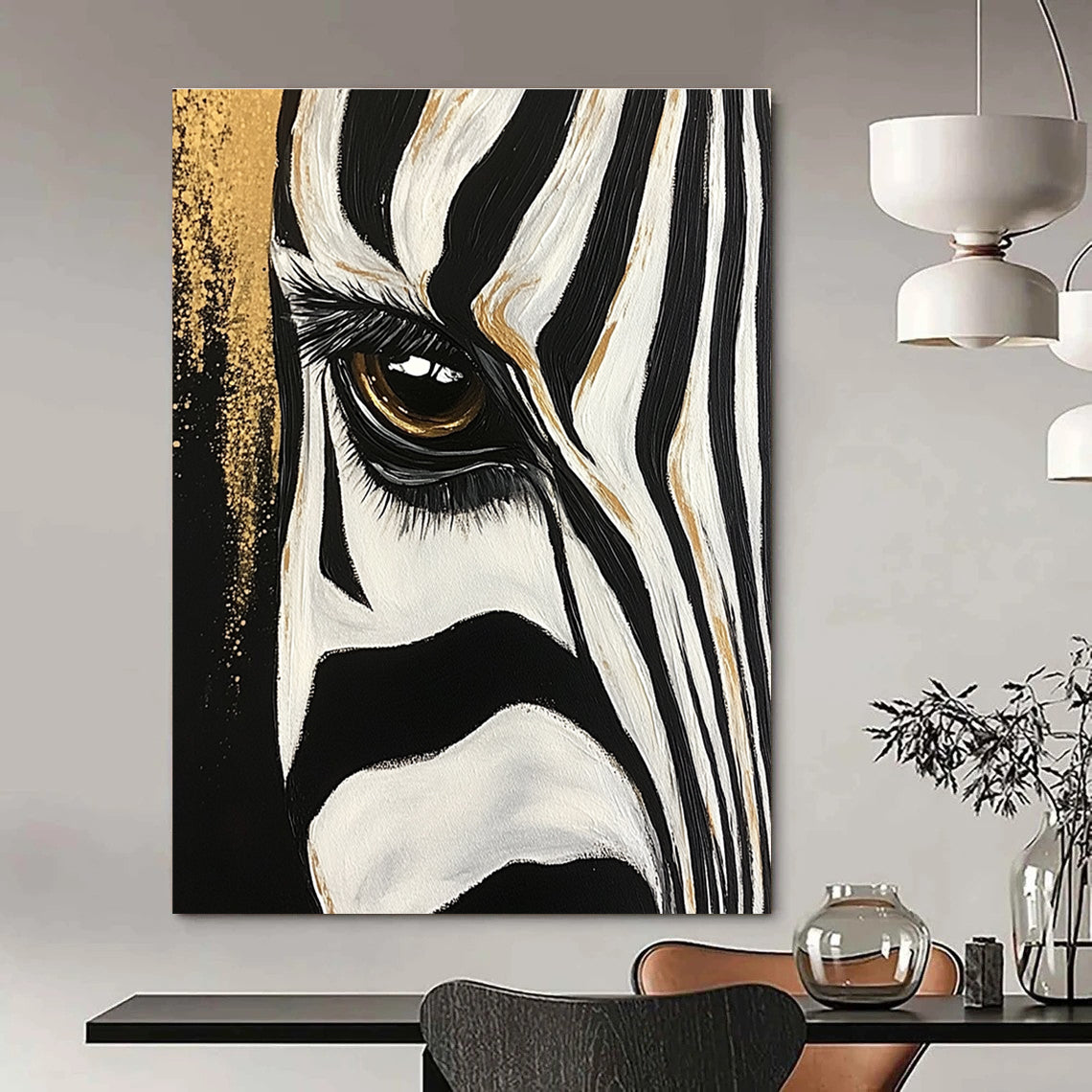 Zebra Eye with Gold Accents for Exotic Animal - Themed Lounge & Contemporary Art Studio STSC956