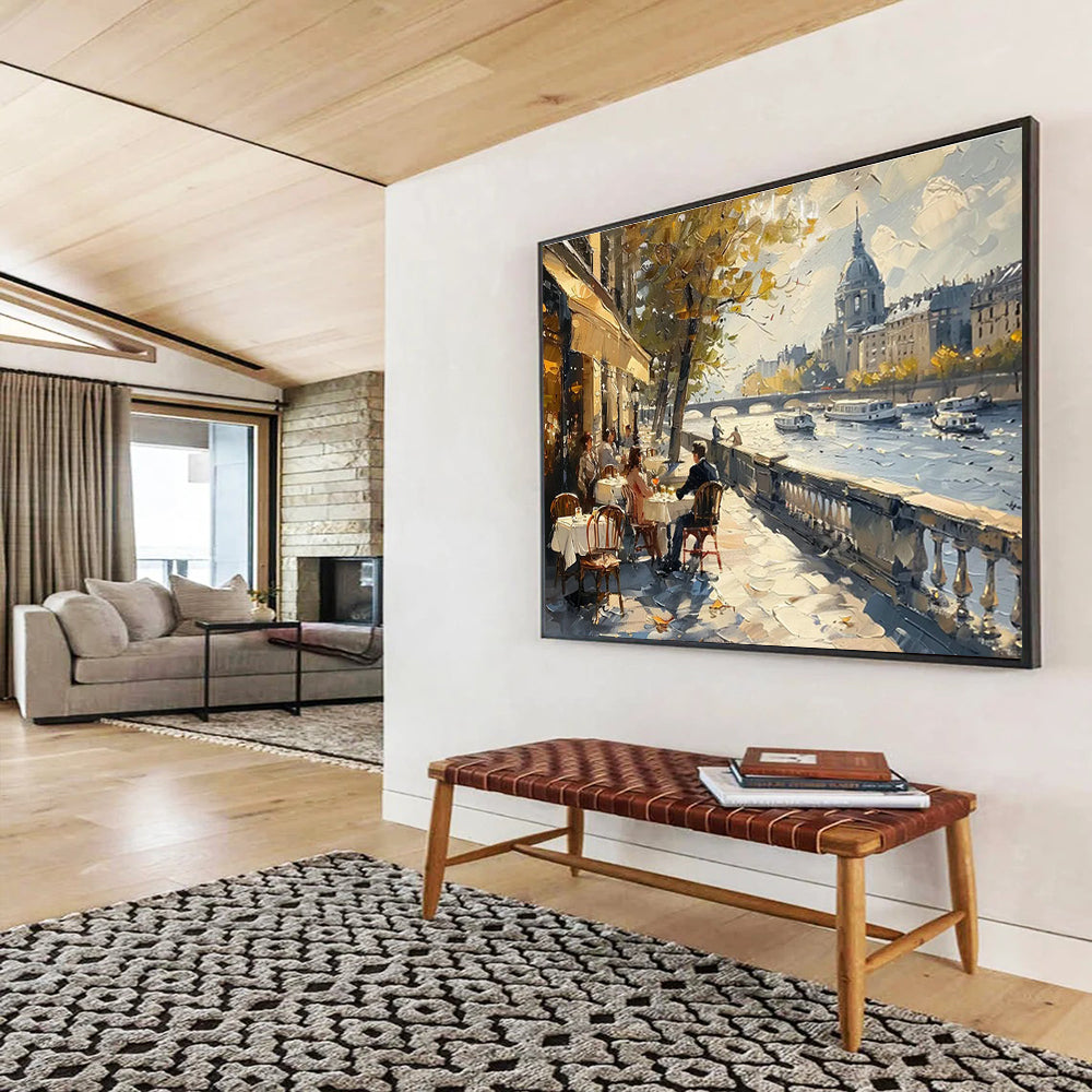 Parisian Riverbank Café Art for Travel - Inspired Restaurant DLZ3050