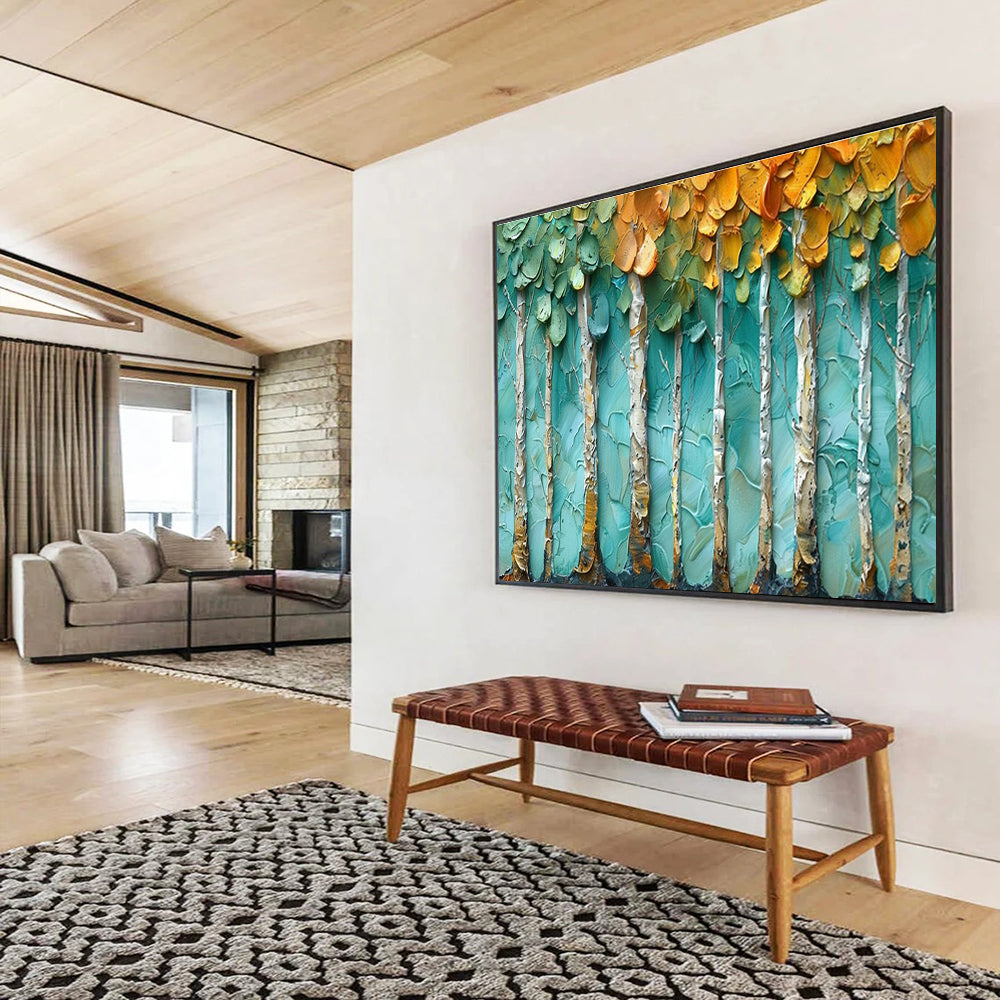 Textured Tree Row Art for Scandinavian - Style Home Office Walls DLZ3206