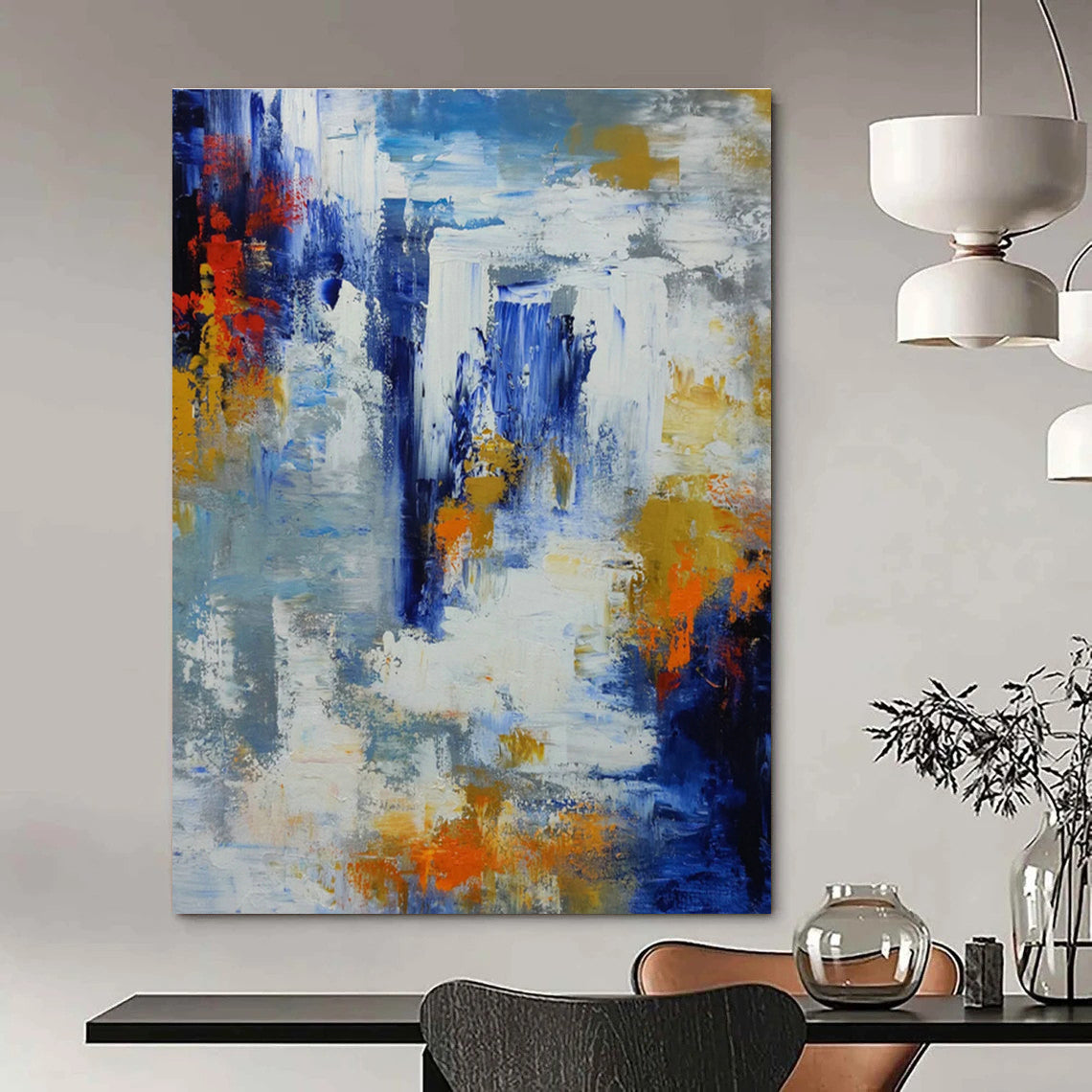 Blue - Orange Splash Abstract Art for Beach House Living Room & Coastal Gallery DLZ1345