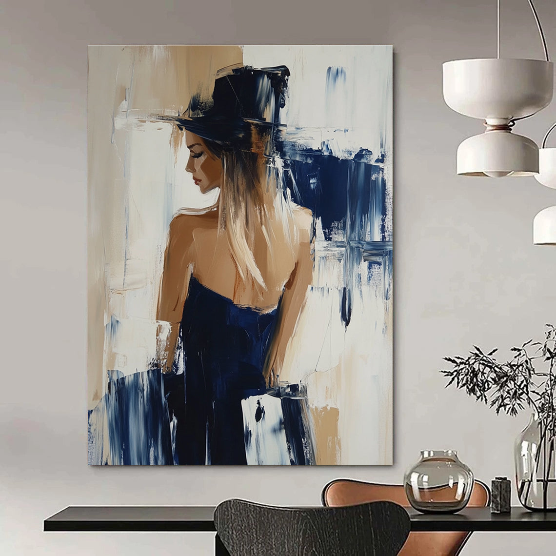 Woman in Hat and Blue Dress for Fashion - Themed Boutique & Elegant Home Office STSC176