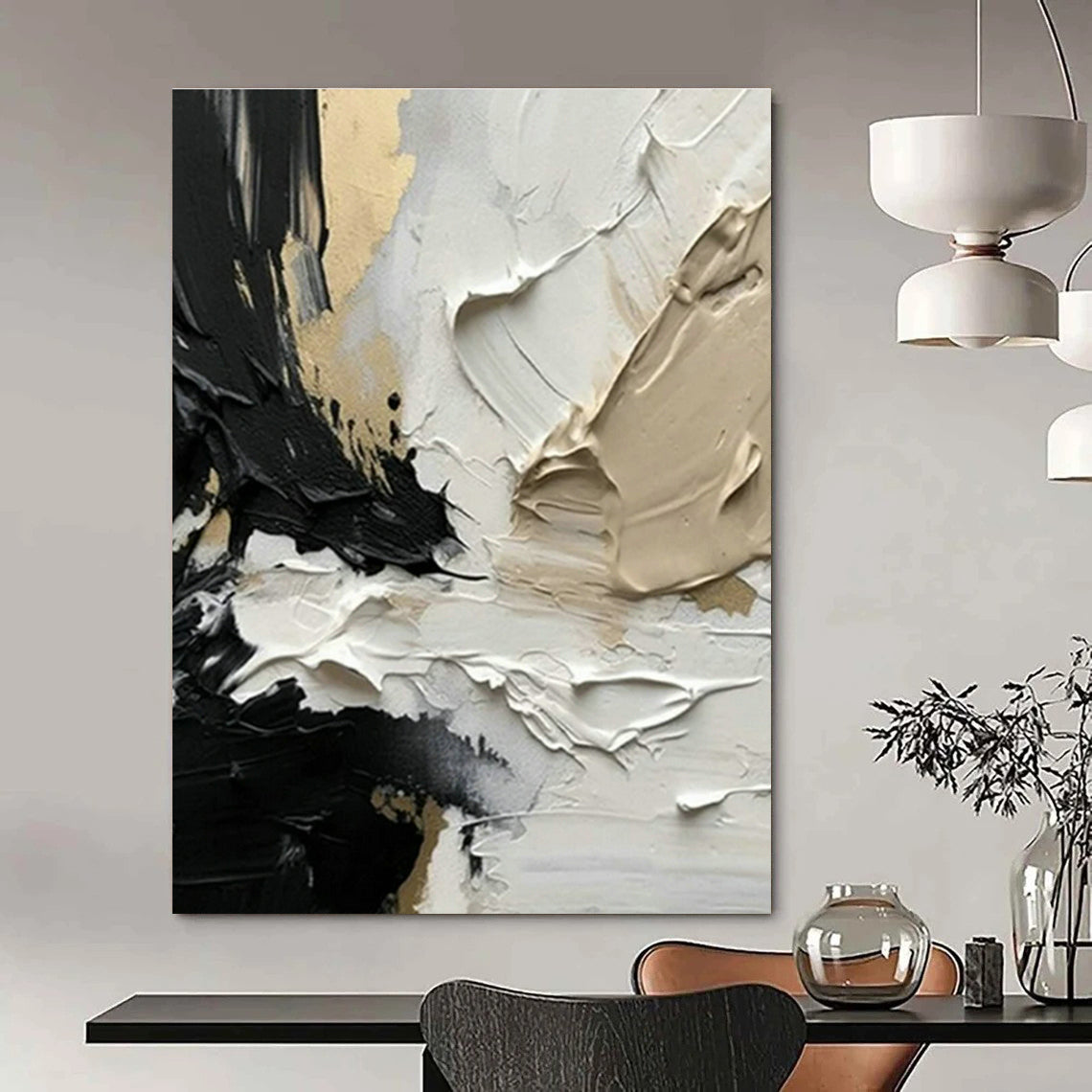Black and Gold Textured Abstract Art for Luxury Hotel Lobby & Modern Home Office DLZ1590