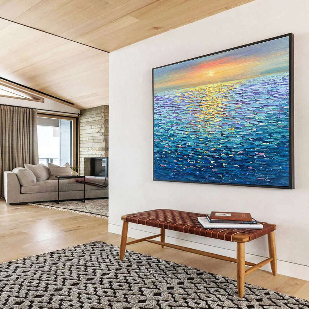 Colorful Sea Sunset Oil Painting for Nautical - Themed Restaurant Dining Walls DLZ3239