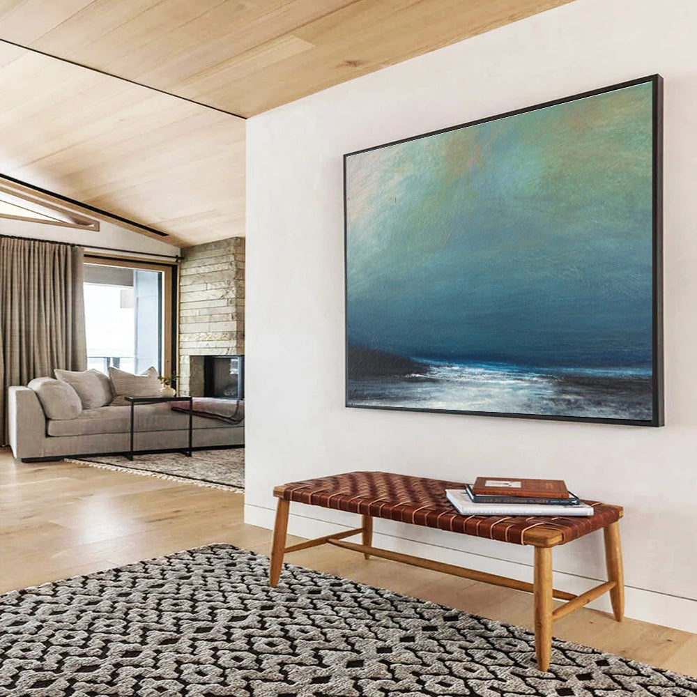 Serene Sea View Oil Painting for Minimalist Coastal Bathrooms DLZ2491