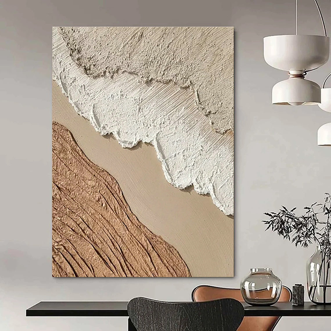 Brown - White Textured Abstract Art for Rustic Home & Art Studio DLZ1137