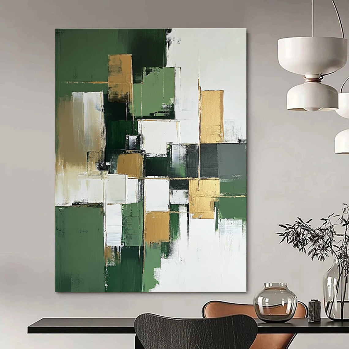 Green and Gold Geometric Abstract for Luxury Home Office & Art Deco - Inspired Lounge STSC611