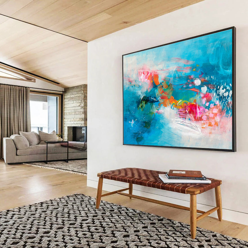 Blue - Pink Artistic Abstract Art for Cozy Reading Nooks DLZ2416