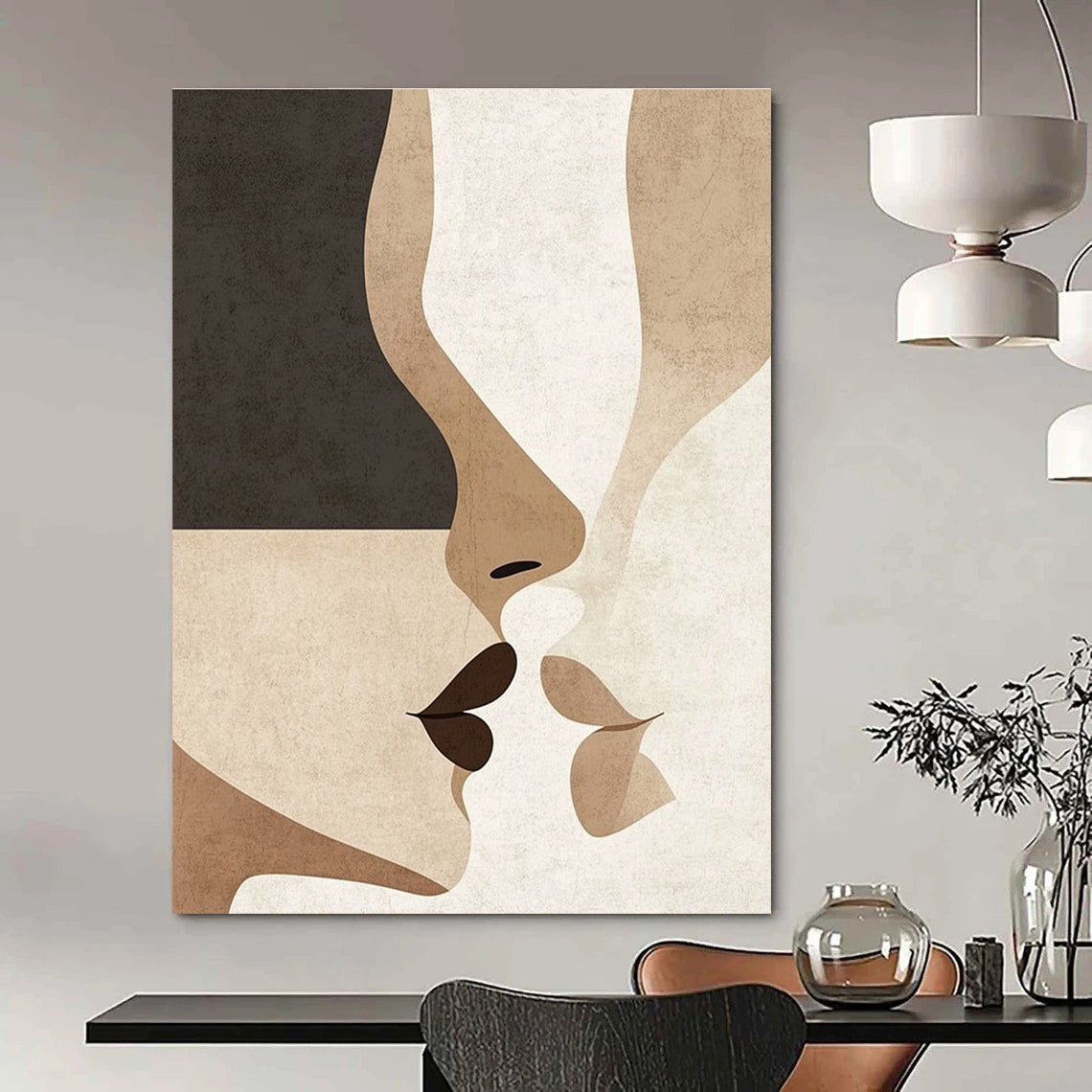 Abstract Faces in Neutral Tones Art for Bohemian - Style Café & Art - Decorated Bedroom STSC1342
