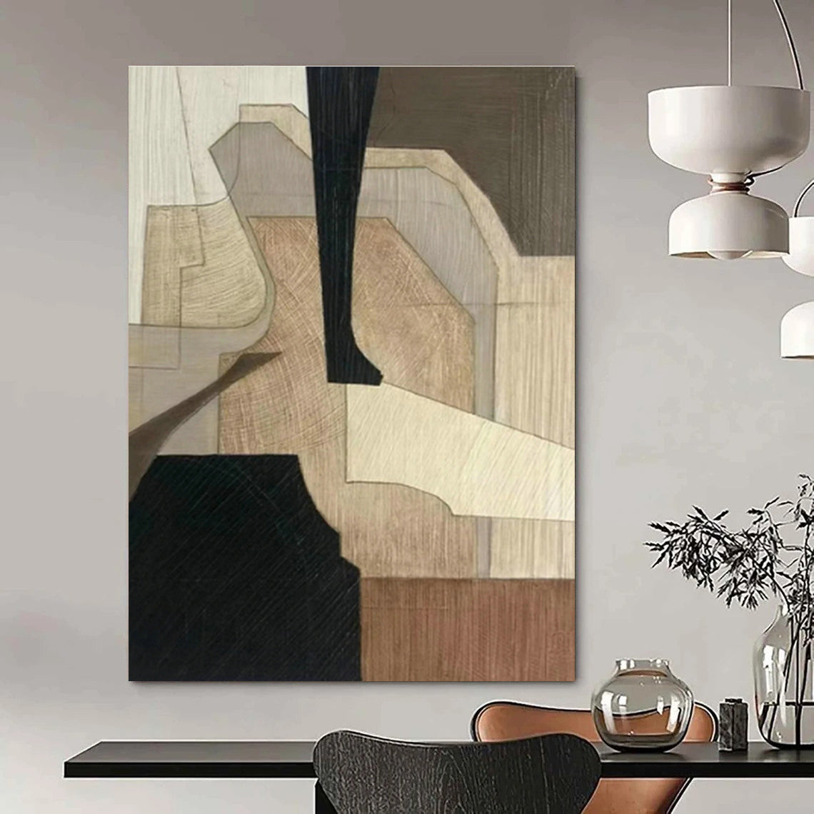 Wood - Toned Geometric Abstract Art for Rustic Restaurant & Home Study DLZ1078