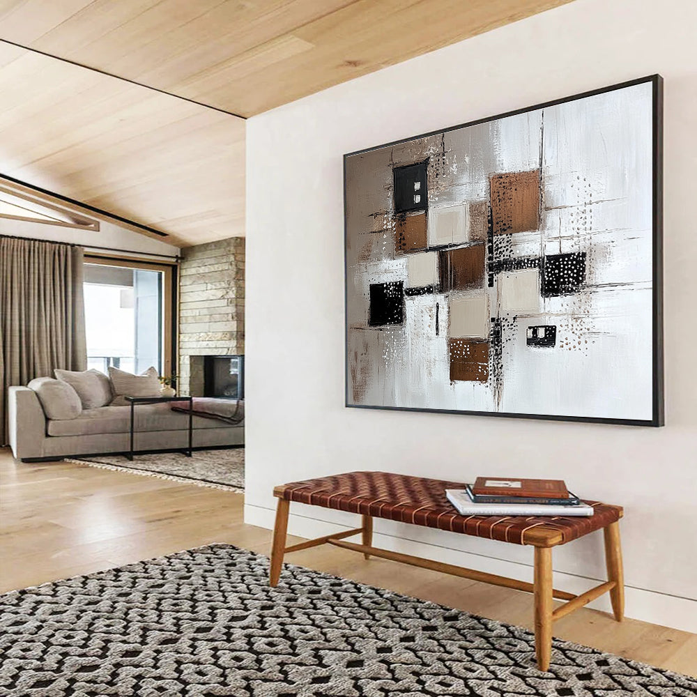 Brown and Gray Geometric Abstract Art for Industrial - Style Loft & Contemporary Art Gallery SC213