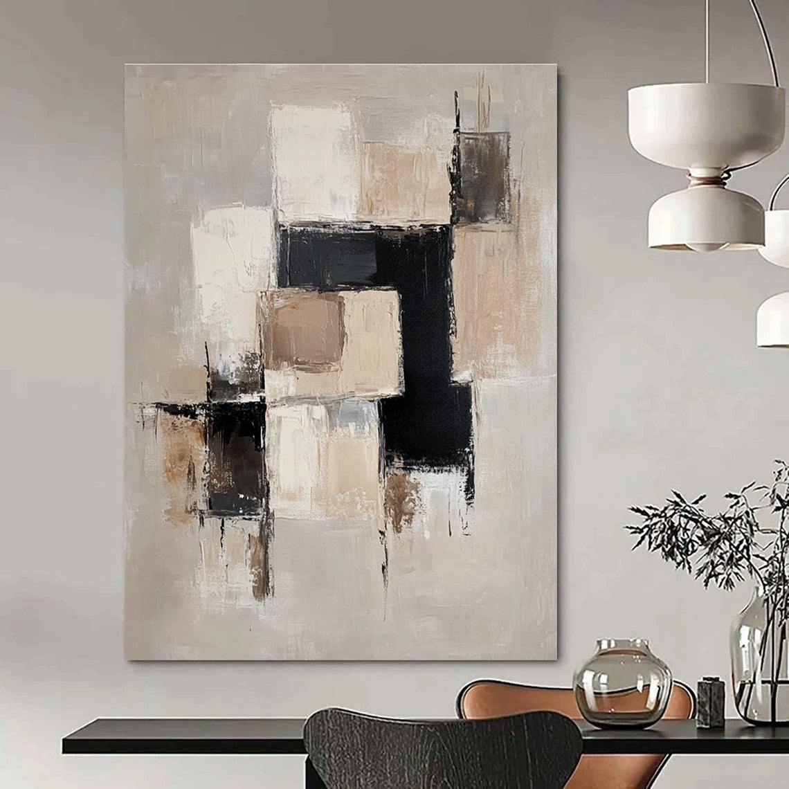 Beige - Toned Geometric Abstract for Minimalist Living Room & Modern Office STSC220