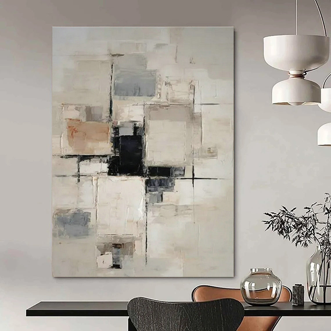 Gray - White - Brown Geometric Abstract Art for Urban Apartment & Corporate Meeting Room DLZ1755