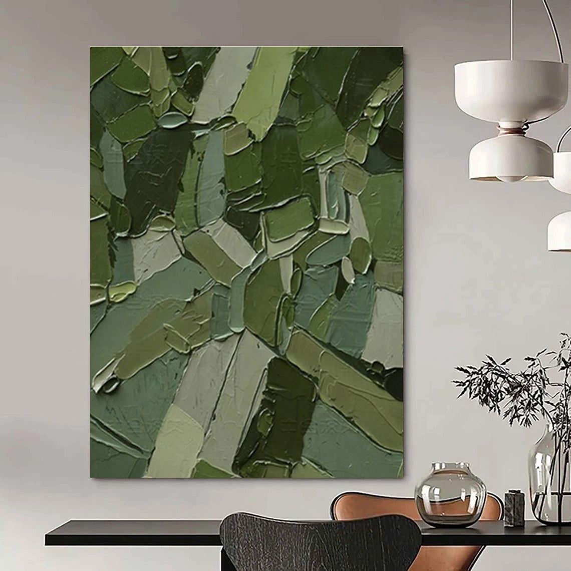 Dark Green Patchwork Abstract Art for Modern Office & Eco - Friendly Café DLZ1218