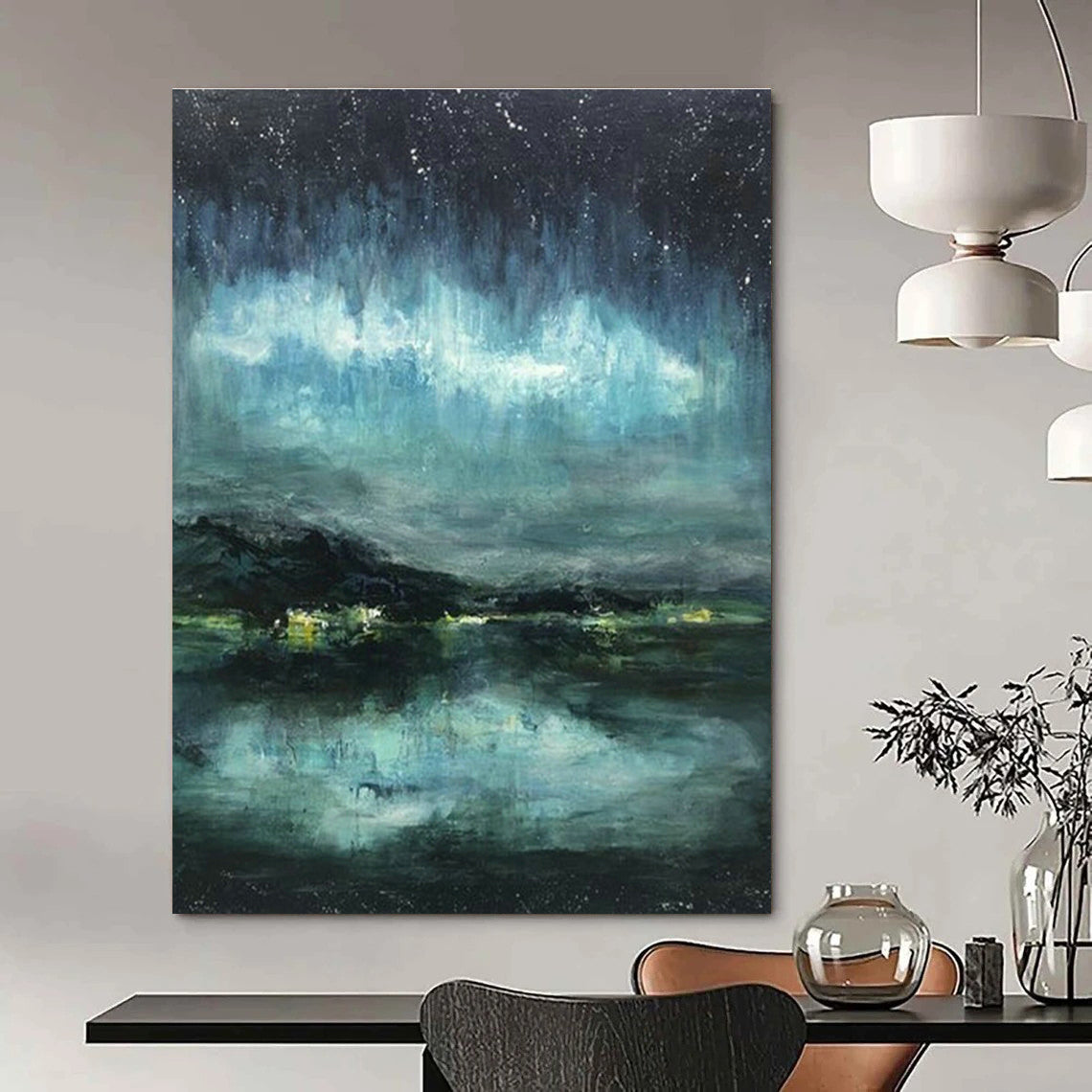 Aurora Night Scene Abstract Art for Ski Resort Lodge & Astronomy Enthusiast’s Home DLZ0633