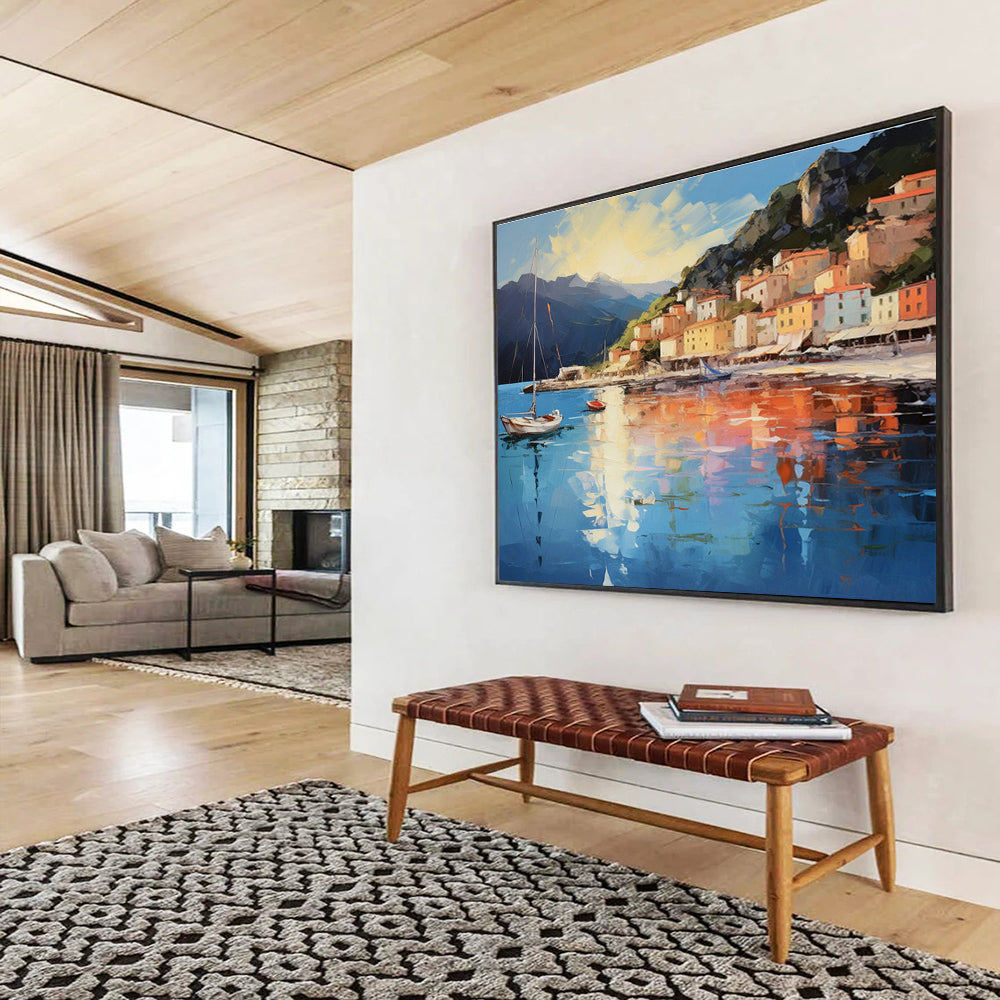 Coastal Town Landscape Art for Mediterranean - Style Villa Dining Areas DLZ3261