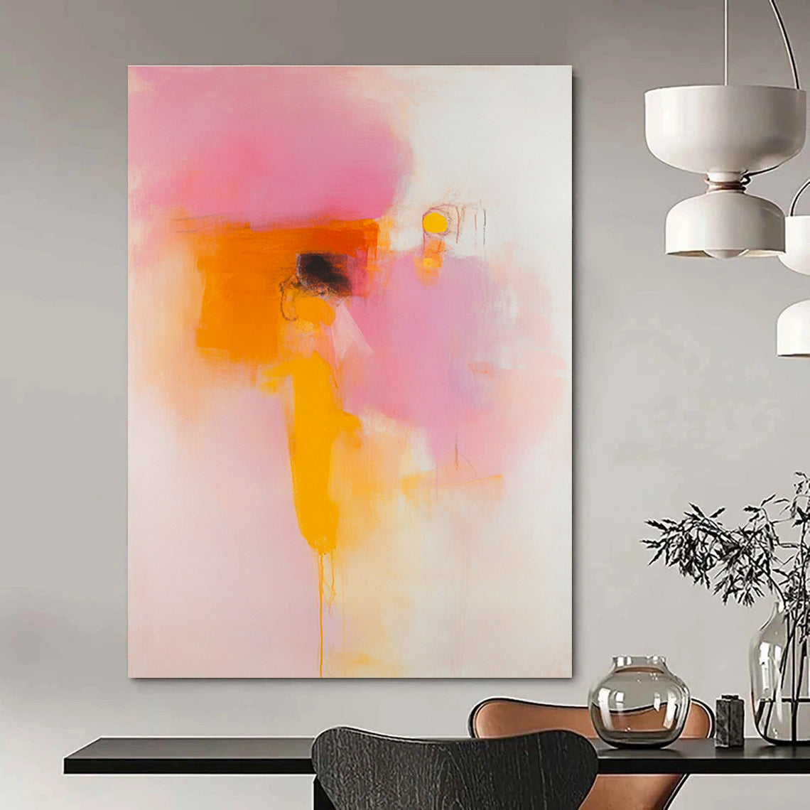 Soft Pink and Orange Abstract Art for Romantic Rooftop Bar & Whimsical Home Balcony STSC1409