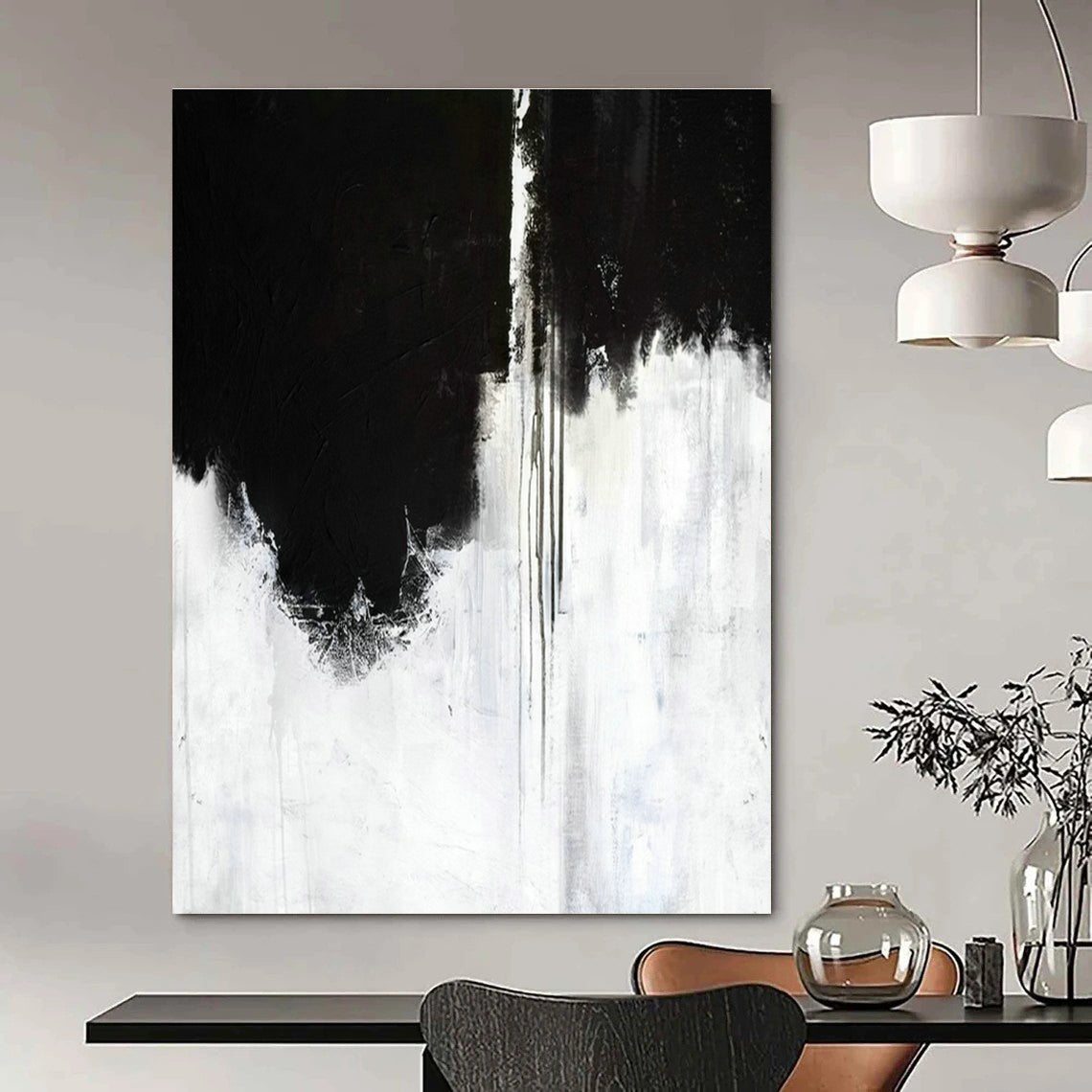 Black - White Drip Art for Contemporary Living Room & Art Gallery DLZ2053