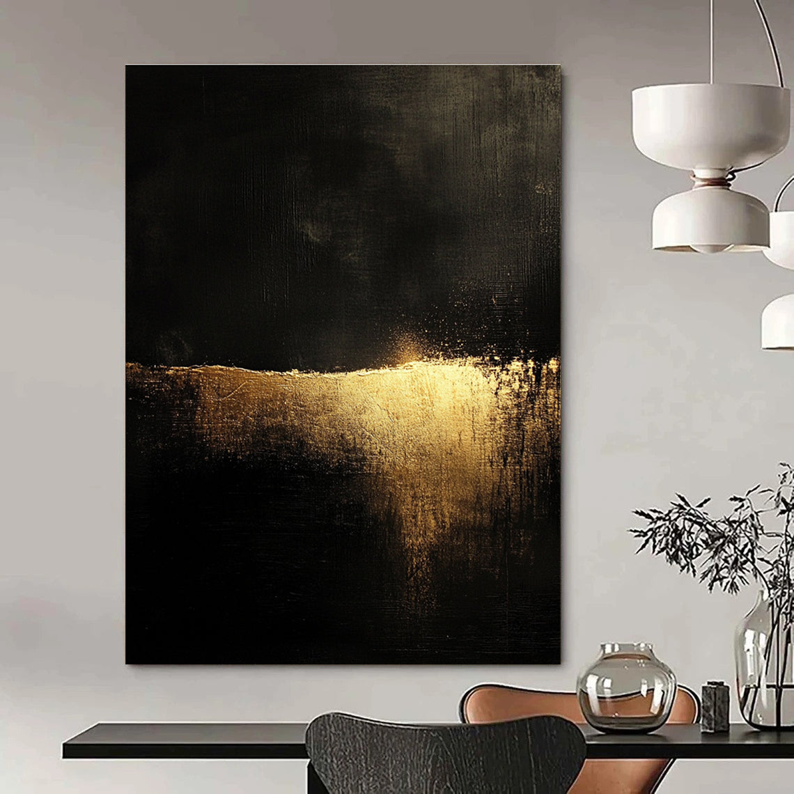 Luxe Black - Gold Abstract Art for Dining Room & Boutique Hotel STSC075