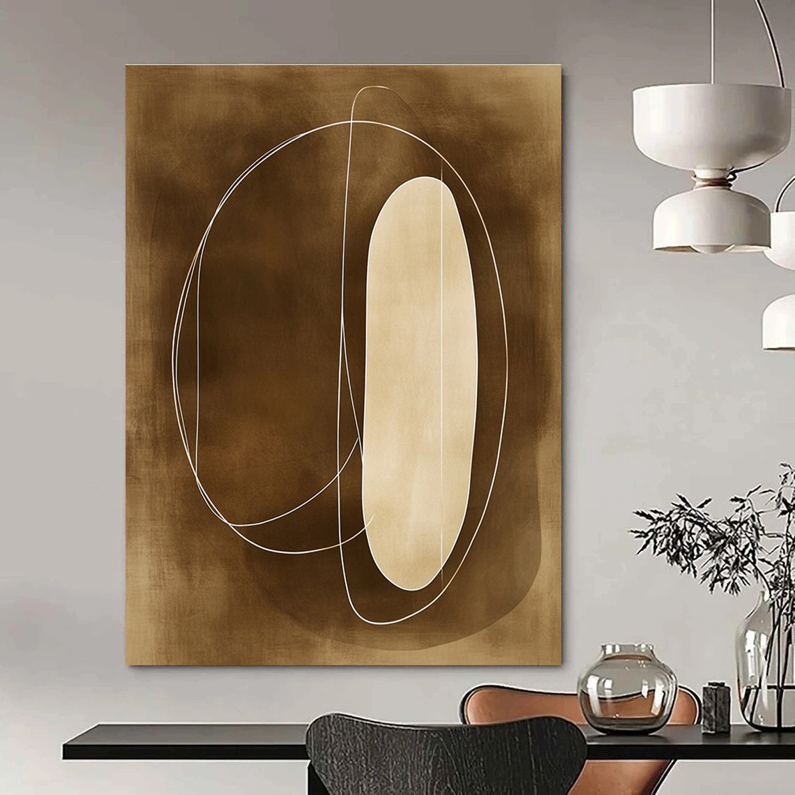 Brown and White Line Abstract for Mid - Century Modern Home & Calming Meditation Space STSC484
